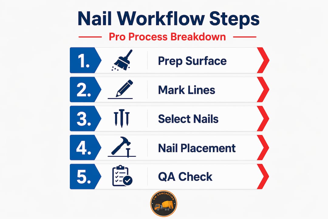 Infographic steps for nail installation workflow