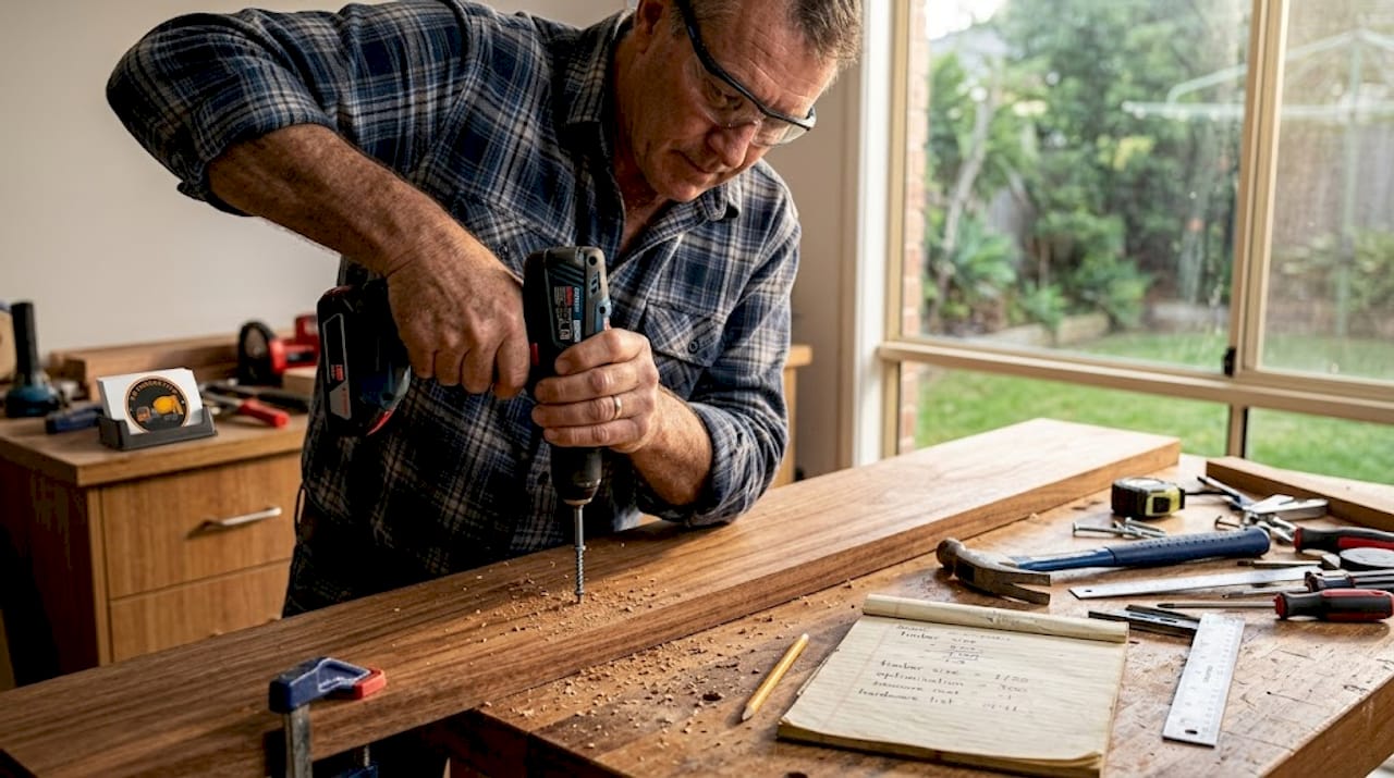 Woodworker using drill to install wood screw