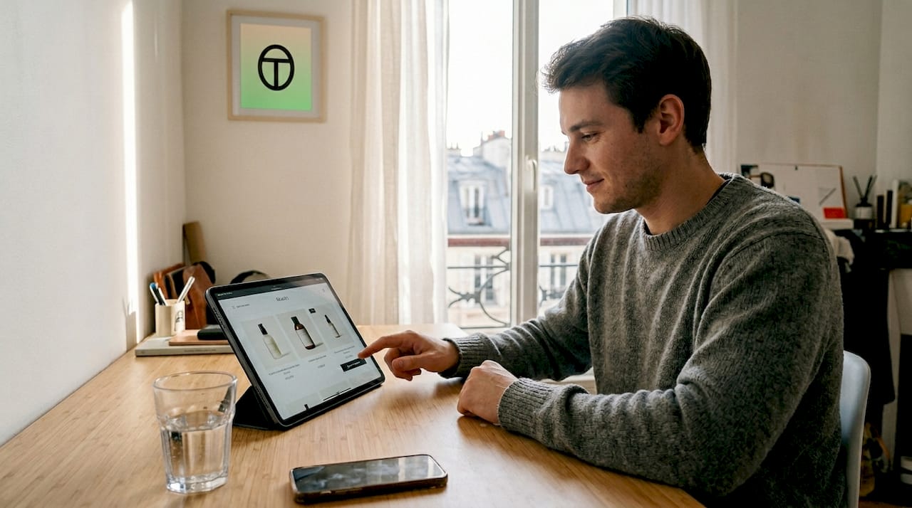 Ajout d’un produit cosmétique dans le panier sur une tablette via Shopify