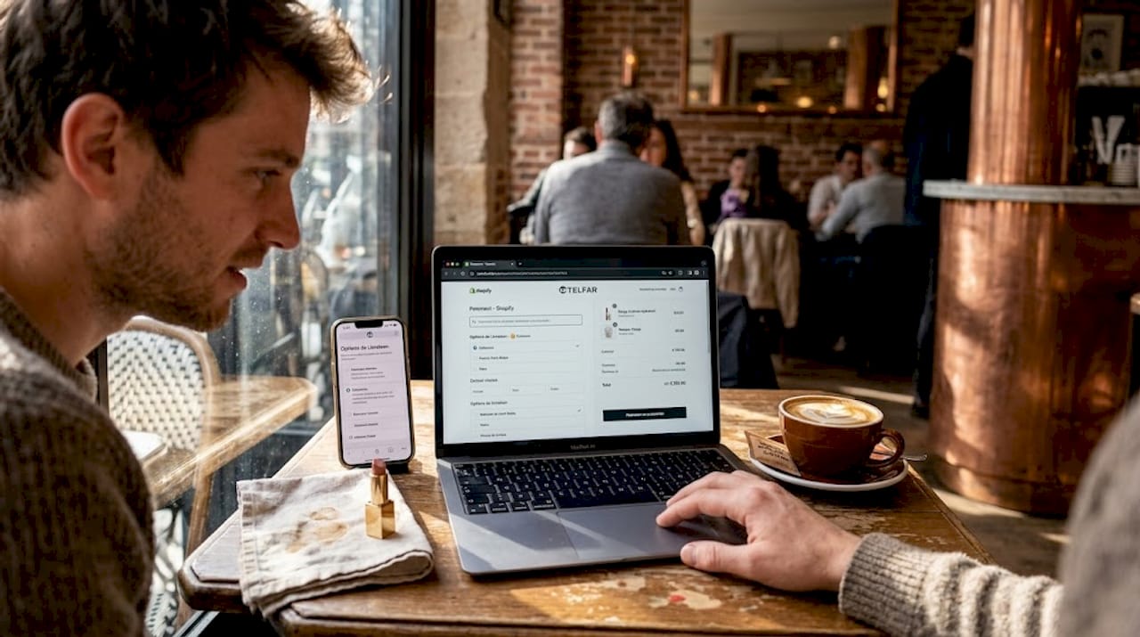 Un homme finalise l'achat de produits de beauté sur internet