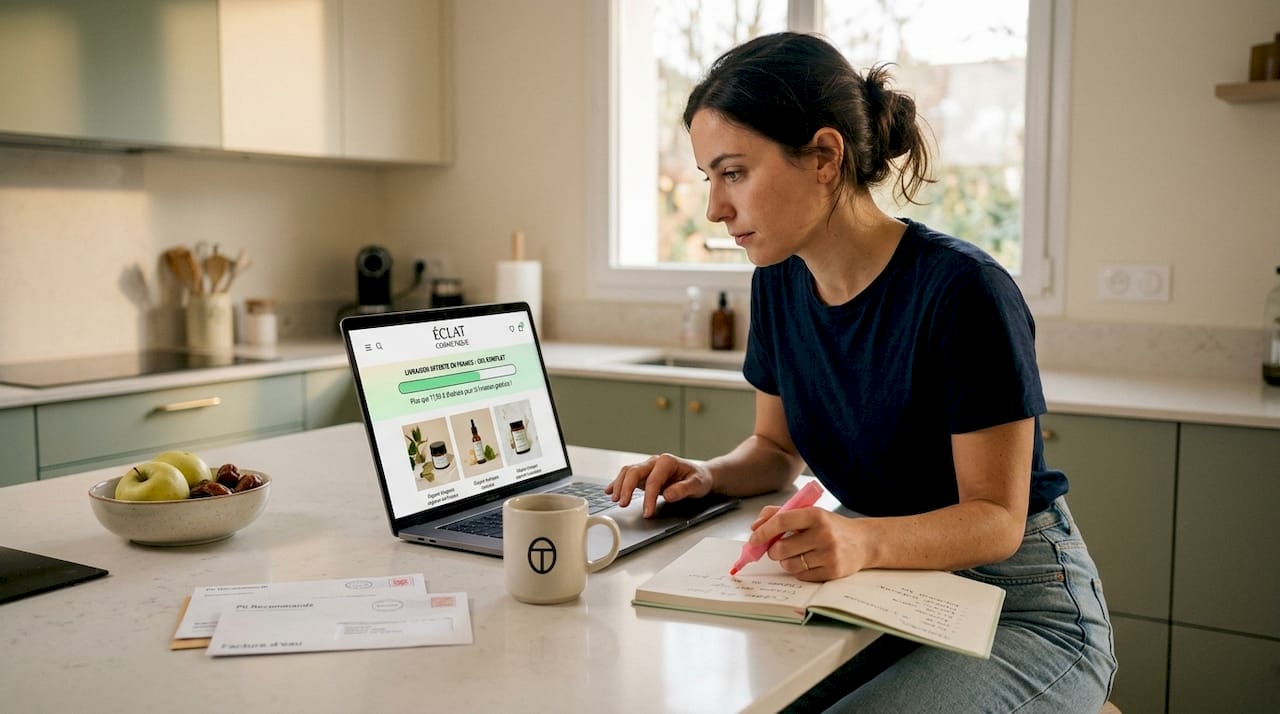 Un client compare les offres de livraison pour l'achat d'un ordinateur portable.