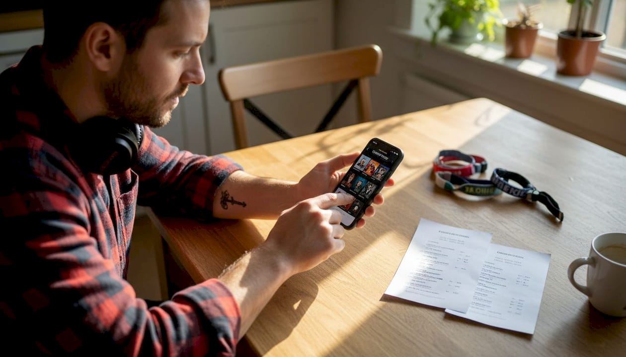 Man logging shows in concert app