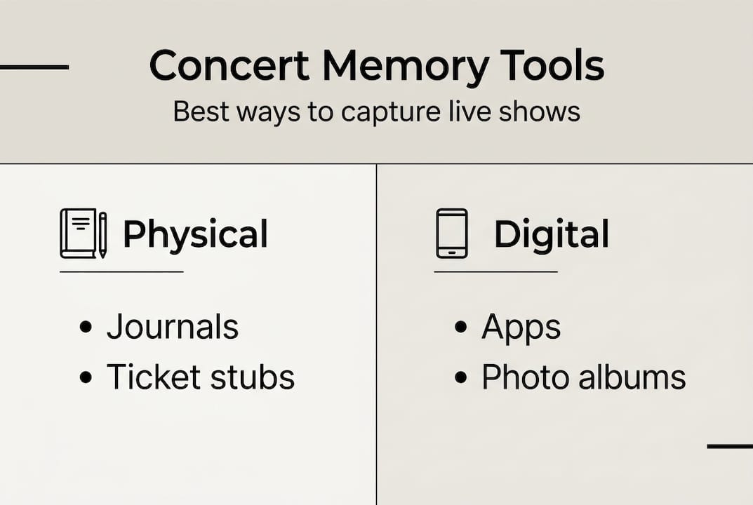 Infographic comparing physical and digital concert tools