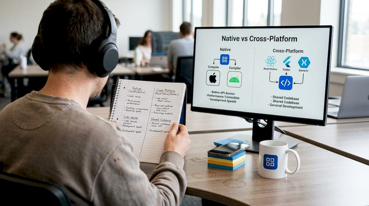 Developer comparing mobile technology stacks