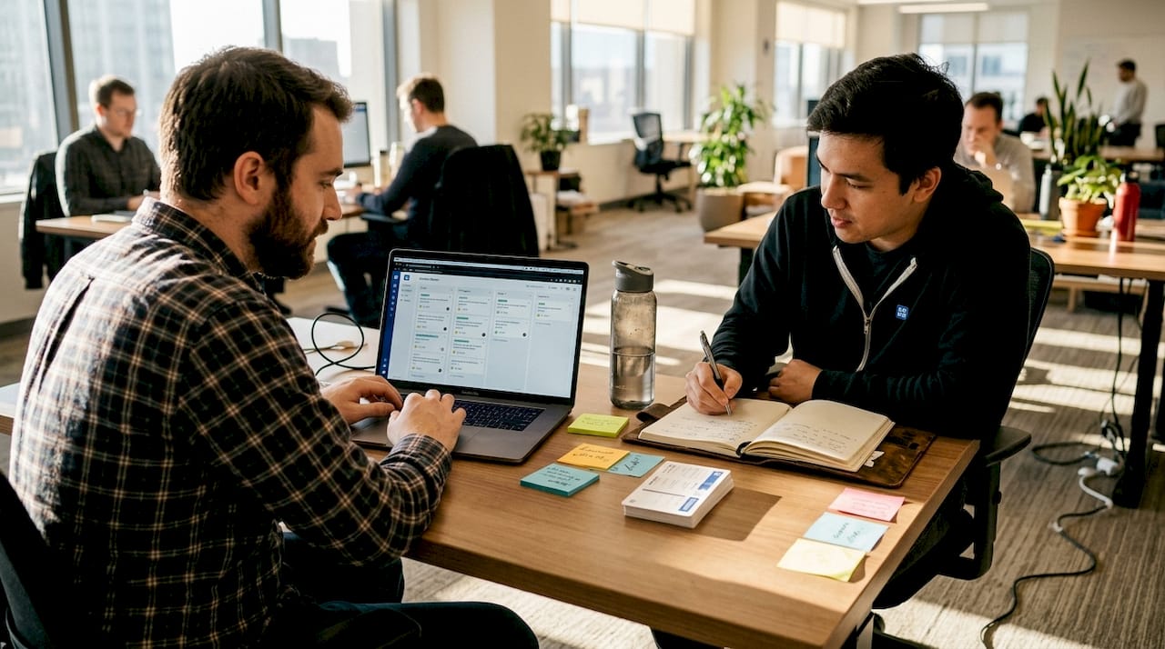 Developers discussing Agile story point sizing