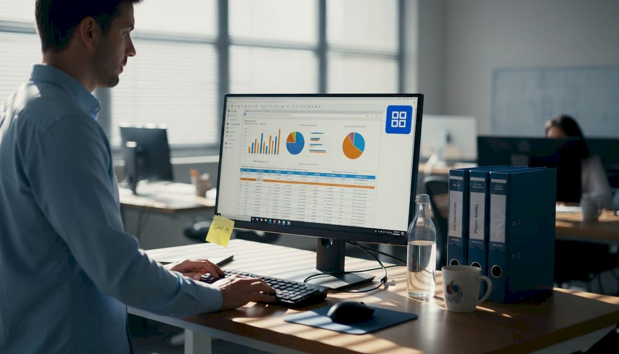 Project manager checking delivery metrics at desk