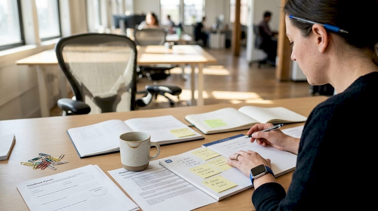 Project manager reviews handwritten time estimates