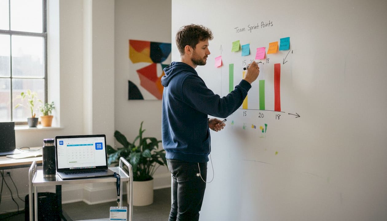 Developer updating team sprint velocity chart