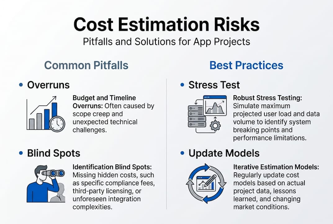 Infographic showing risks and solutions for estimating costs