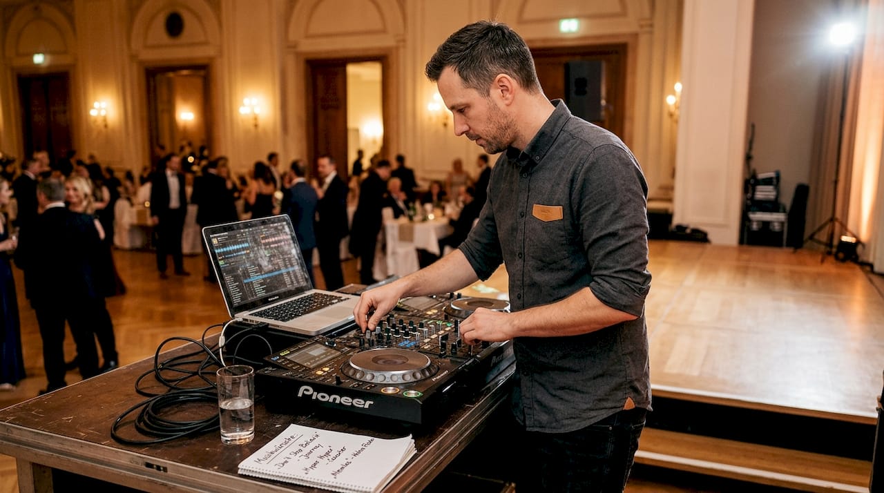 Der DJ sorgt mit einem ausgeklügelten Musik-Mapping für die perfekte musikalische Begleitung auf dem Event.