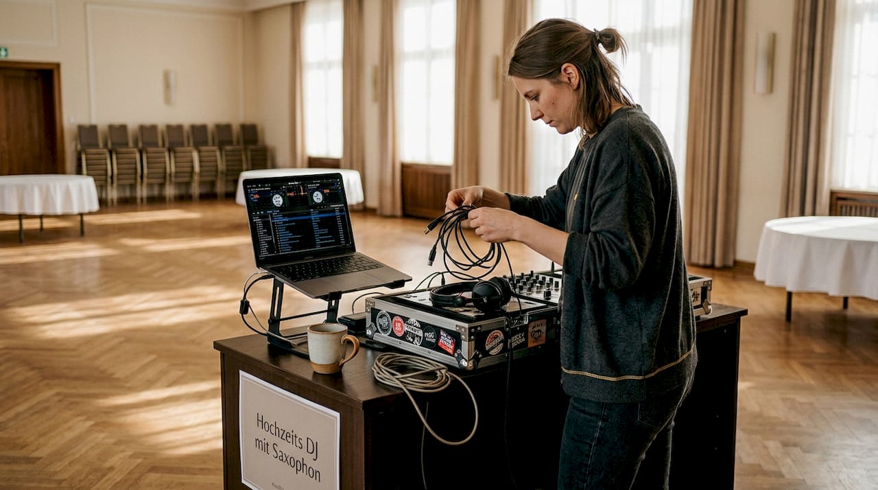 Der DJ sorgt vor der Veranstaltung dafür, dass sowohl die Technik als auch die Musikauswahl perfekt abgestimmt sind.