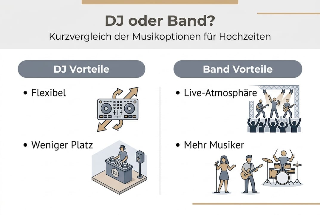 Infografik: DJ oder Live-Band – Was passt besser zu eurer Feier? Die wichtigsten Vor- und Nachteile im Überblick