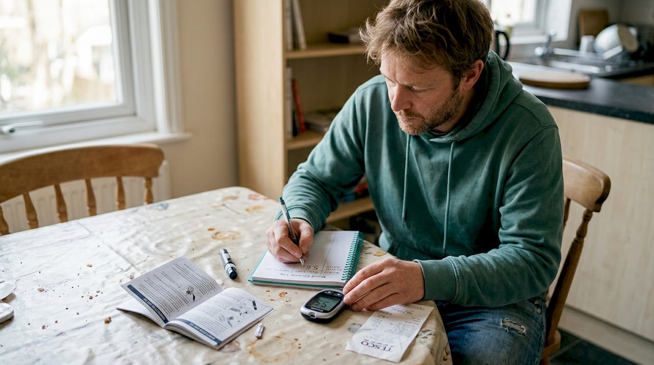 Man records fasting glucose reading at home