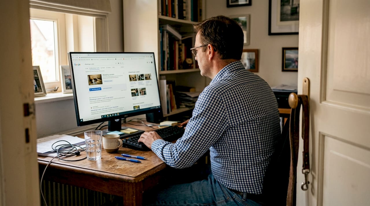 Man controleert of de profielfoto op een datingsite echt is