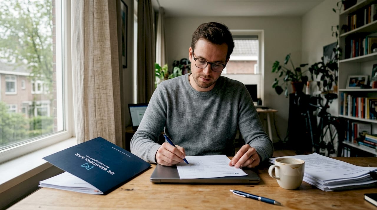 Man bekijkt thuis verschillende inschrijfformulieren voor matchmaking en vergelijkt ze met elkaar.