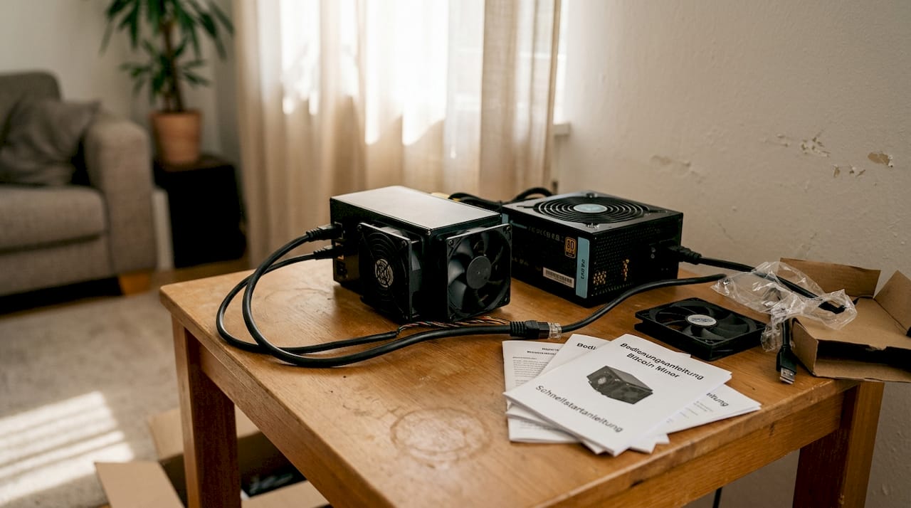 Kompakter Bitcoin-Miner mit passendem Netzteil