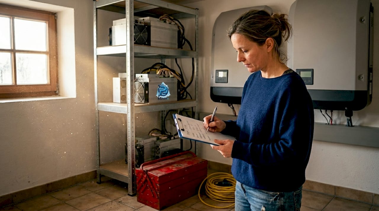 Frau überwacht ihr eigenes Mining zu Hause mit Solarstrom