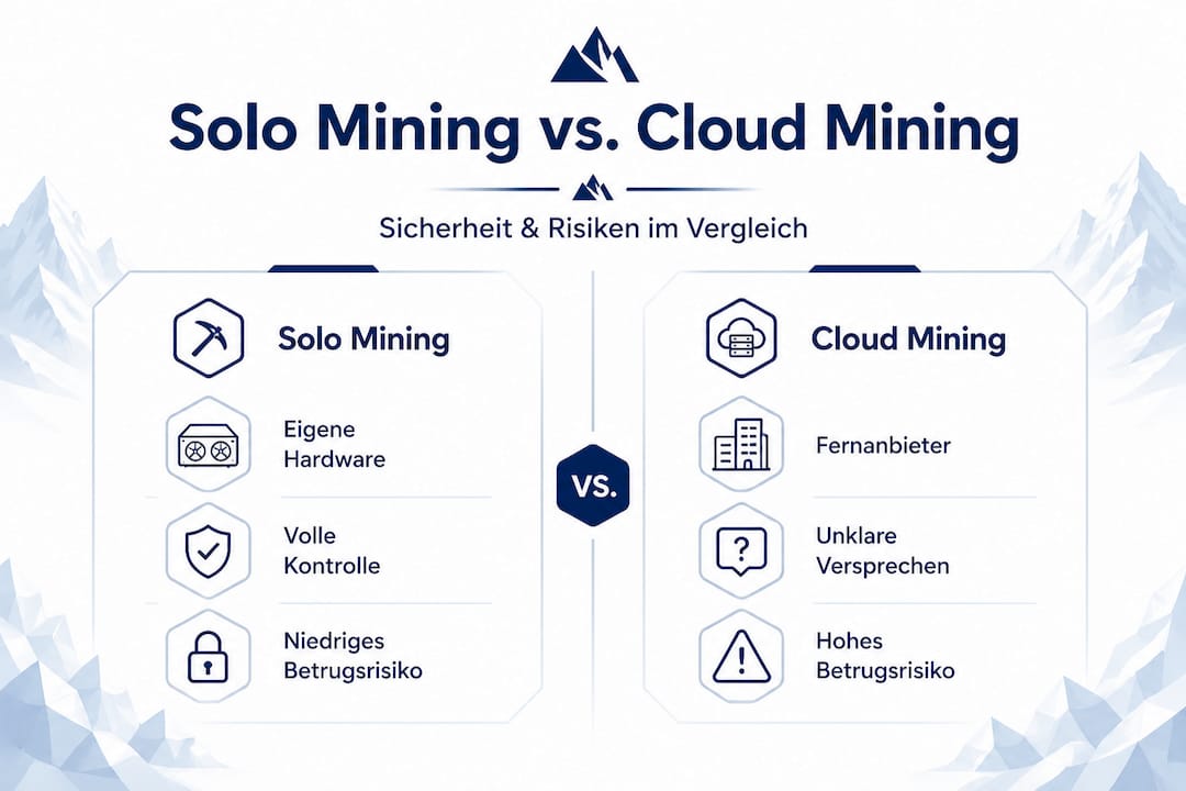 Grafik zeigt Unterschiede zwischen Solo- und Cloud-Mining auf