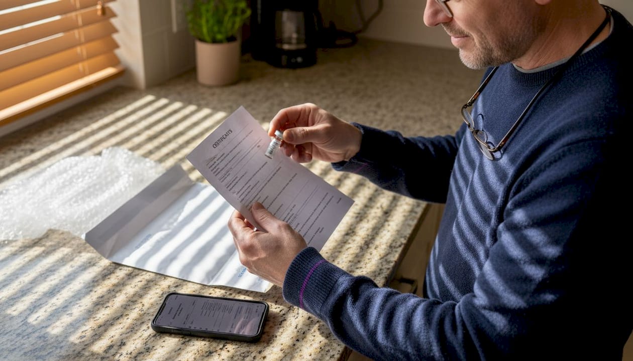 Technician verifying peptide shipment documents