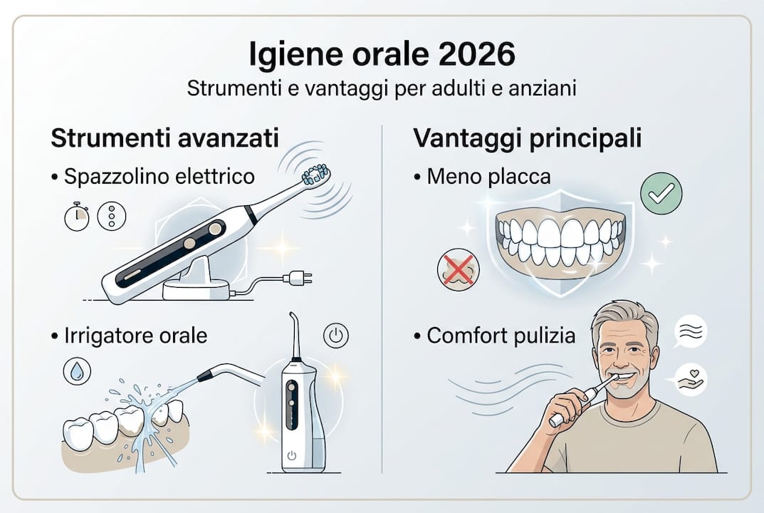 Guida visiva agli strumenti indispensabili per l’igiene orale e ai loro principali benefici