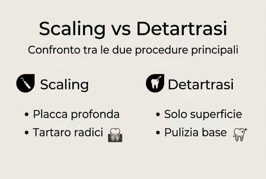 Infografica: differenze tra ablazione del tartaro e scaling dentale