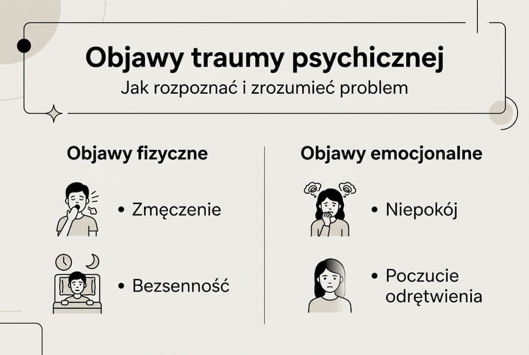 Grafika przedstawiająca typowe symptomy traumy psychicznej