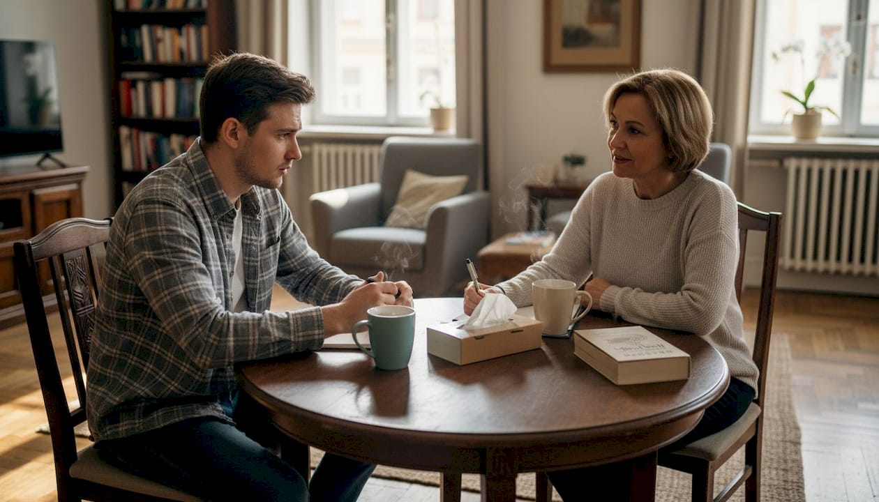 Podczas sesji terapeutycznej klient nerwowo bawił się długopisem w rękach.