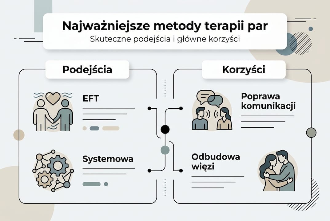 Infografika przedstawiająca różne podejścia terapeutyczne dla par