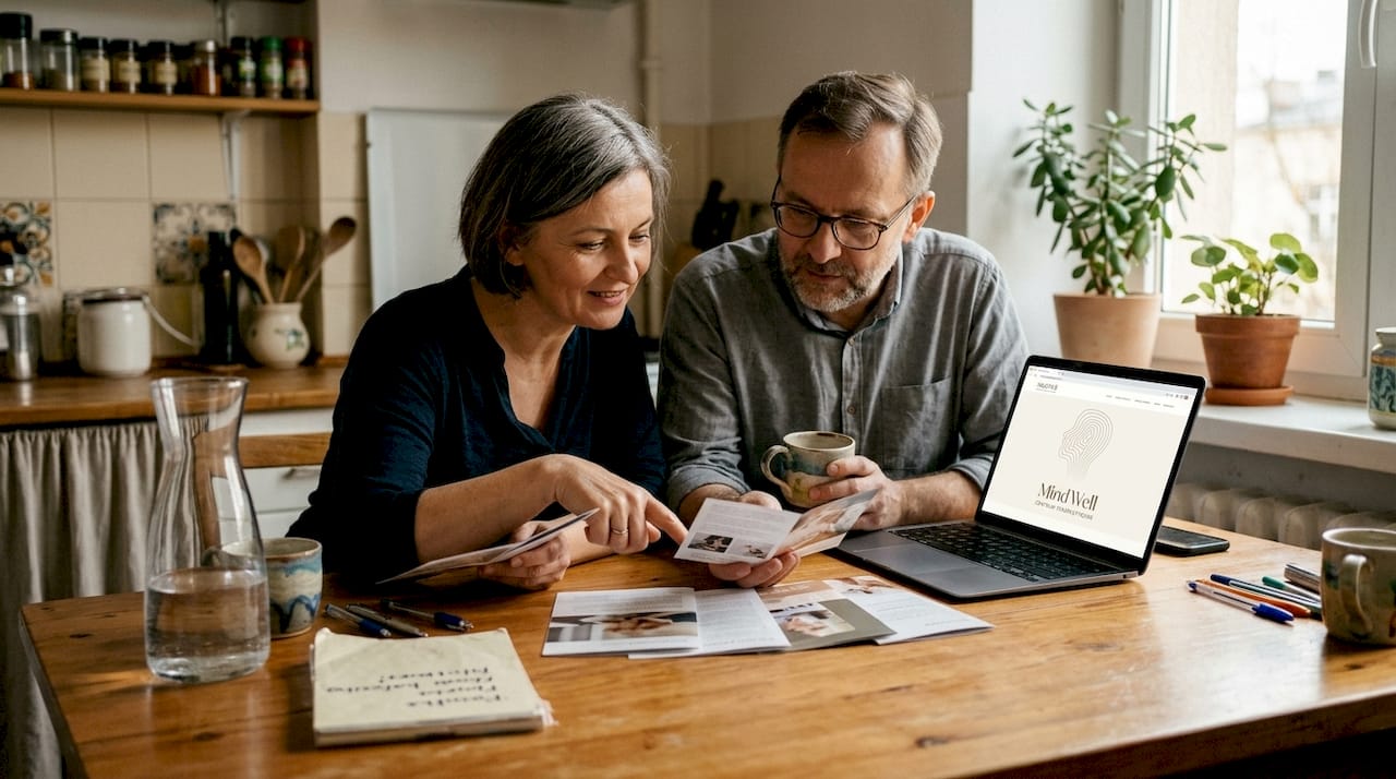Para szukająca informacji o dostępnych formach terapii w okolicy
