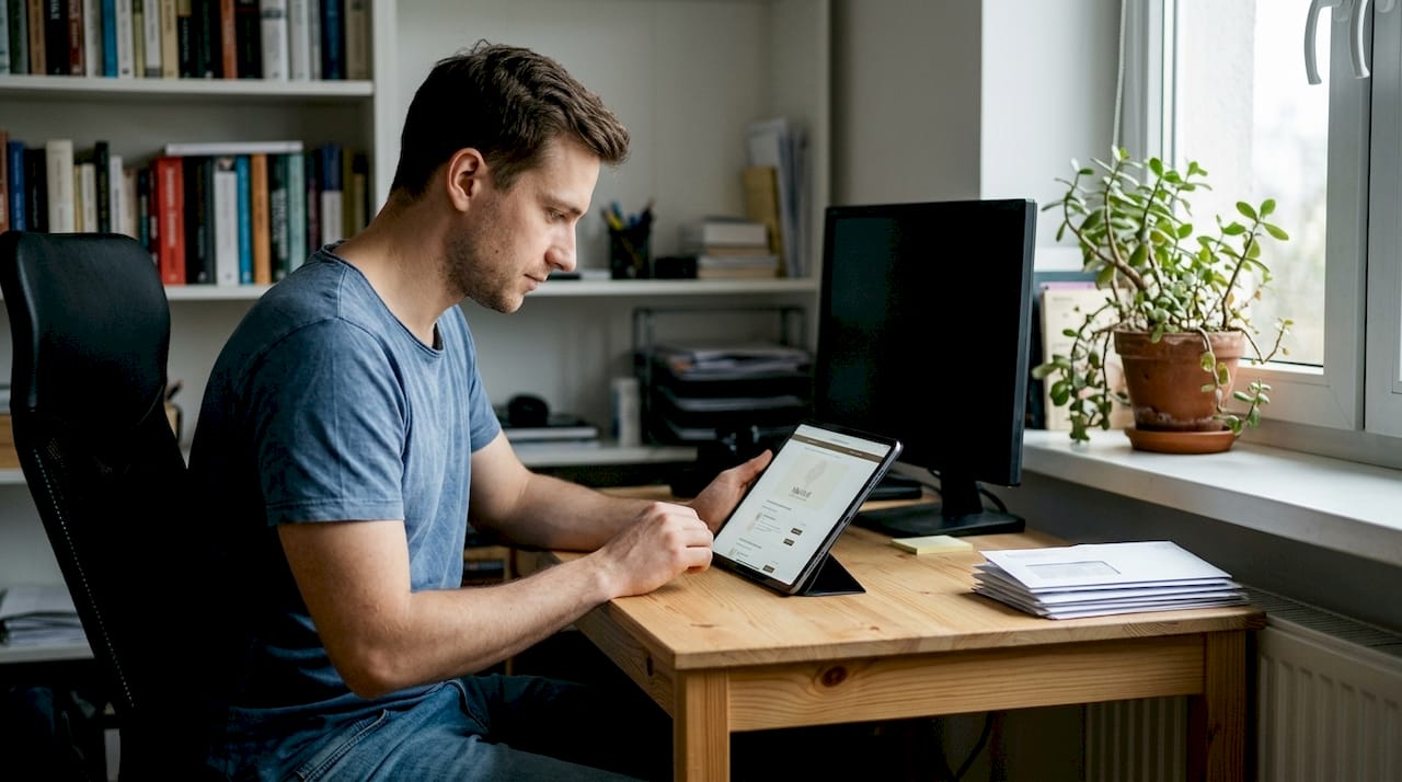 Mężczyzna zastanawia się, którą formę wsparcia psychologicznego online wybrać