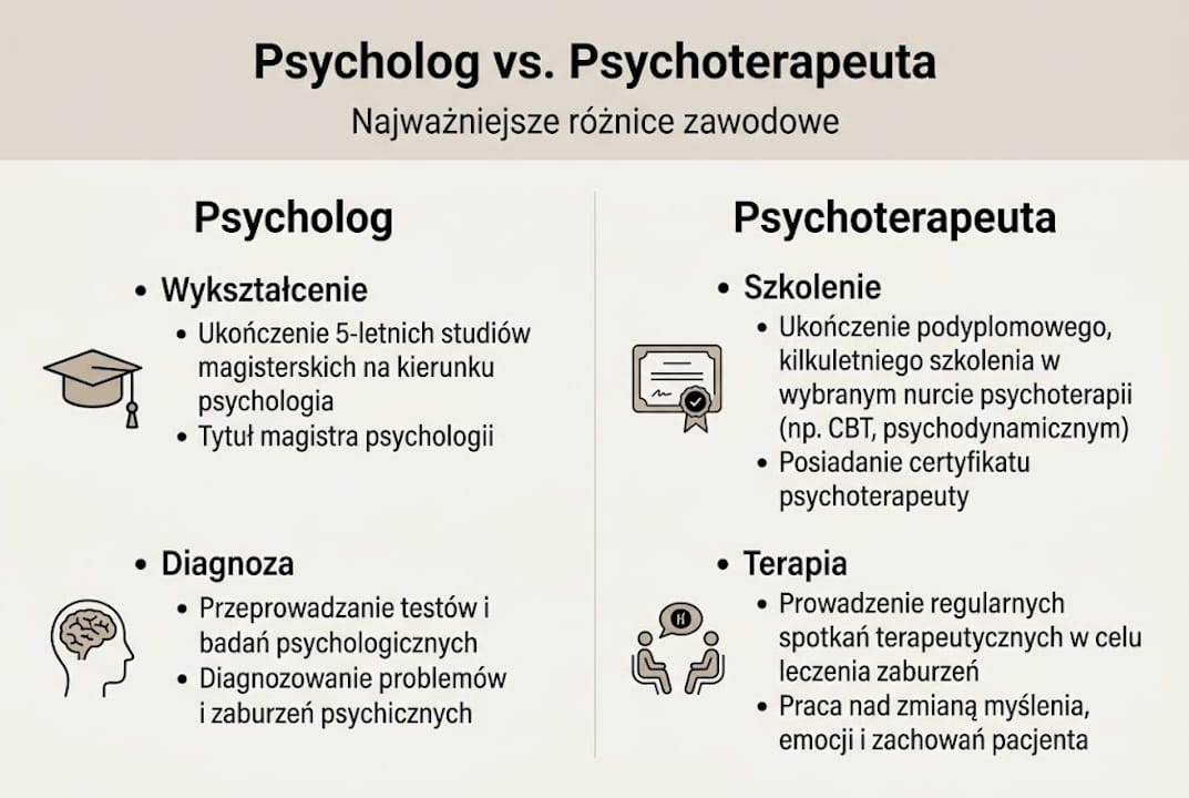 Infografika przedstawiająca kluczowe różnice między poszczególnymi specjalistami
