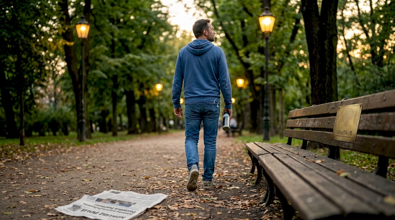 Mężczyzna odpoczywa podczas spaceru po krakowskim parku.