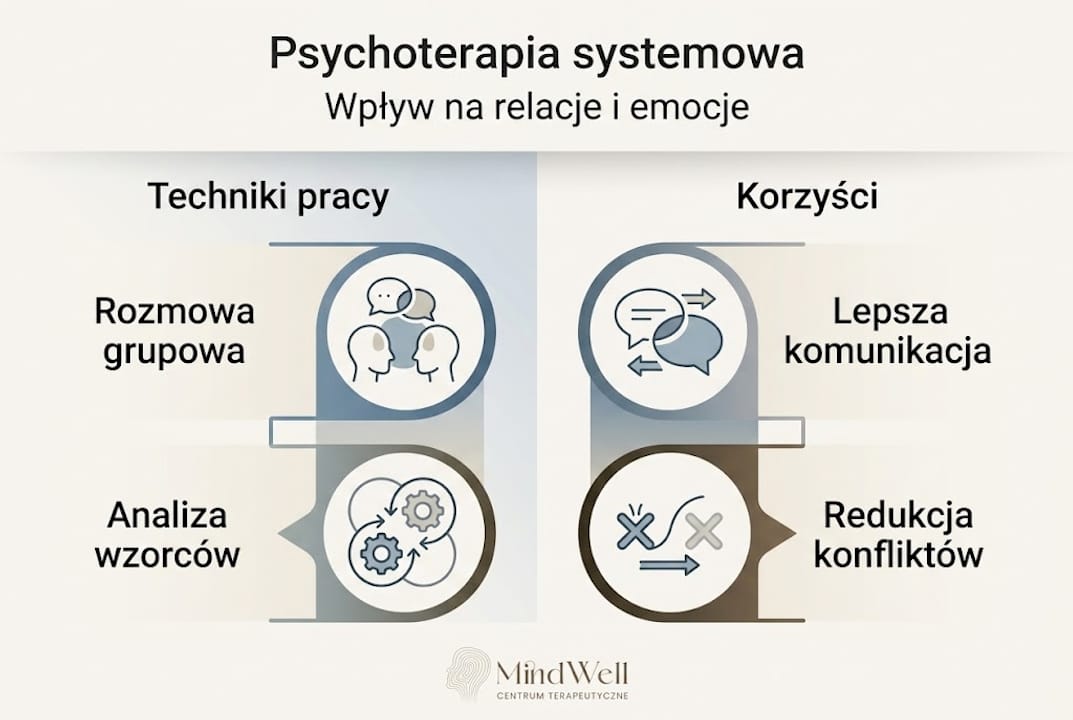 Grafika przedstawiająca najważniejsze założenia terapii systemowej