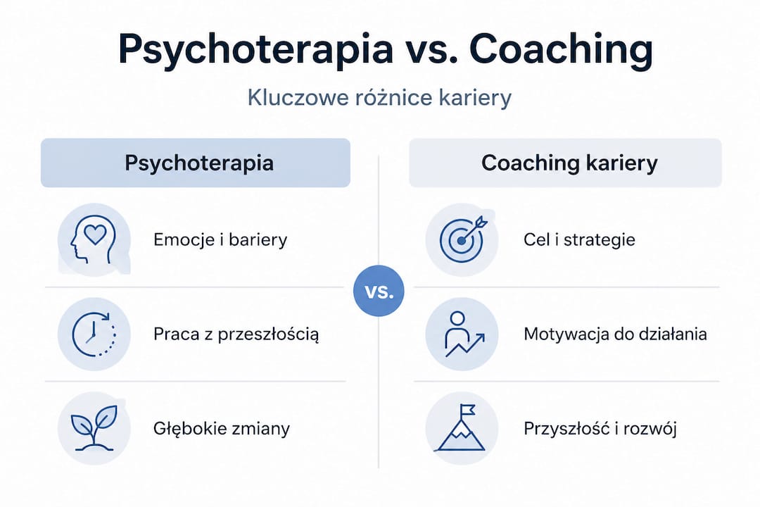 Infografika: Czym różni się psychoterapia od coachingu kariery?
