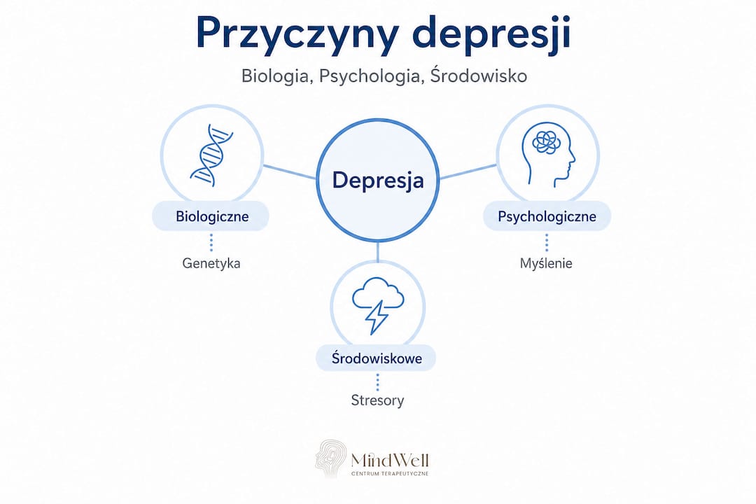 Infografika: trzy główne kategorie przyczyn depresji