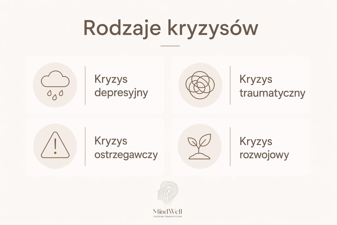 Infografika przedstawiająca różne typy kryzysów psychicznych
