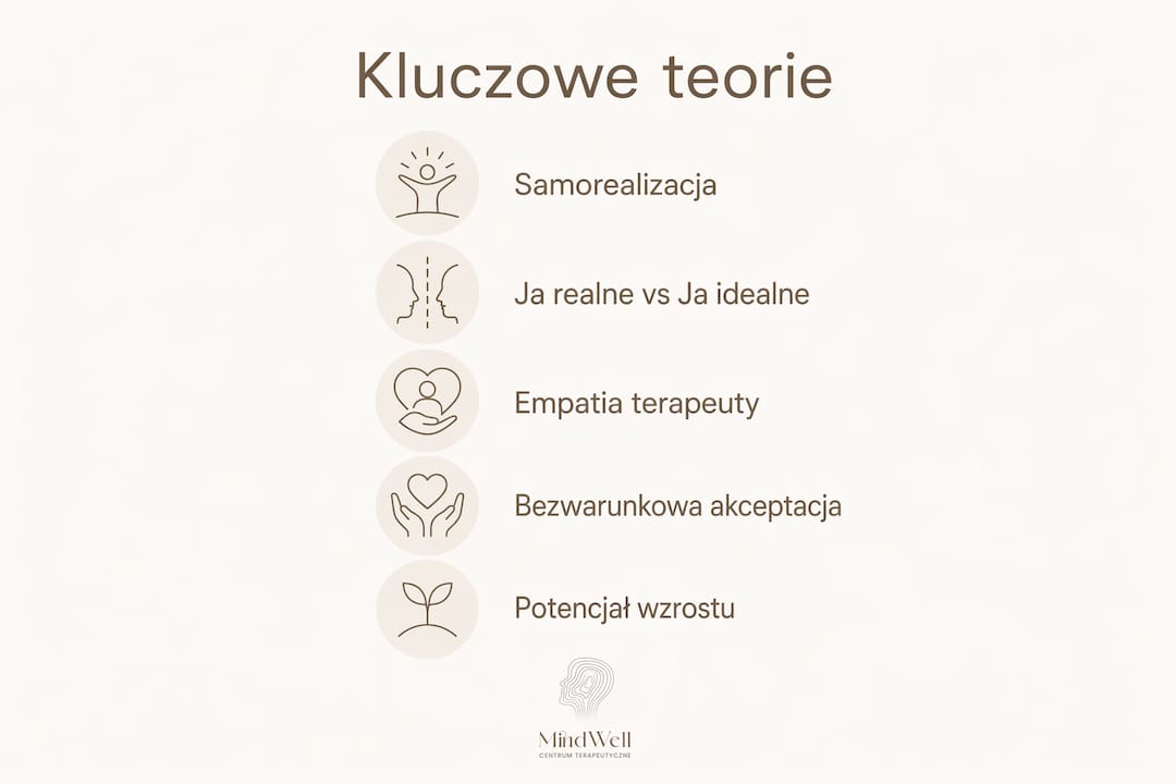 Grafika prezentująca najważniejsze koncepcje psychologii humanistycznej