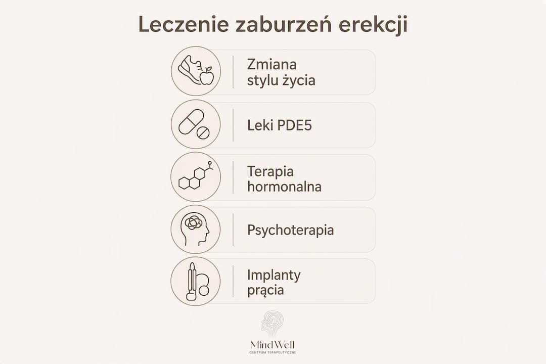 Infografika przedstawiająca kolejne kroki w leczeniu problemów z erekcją