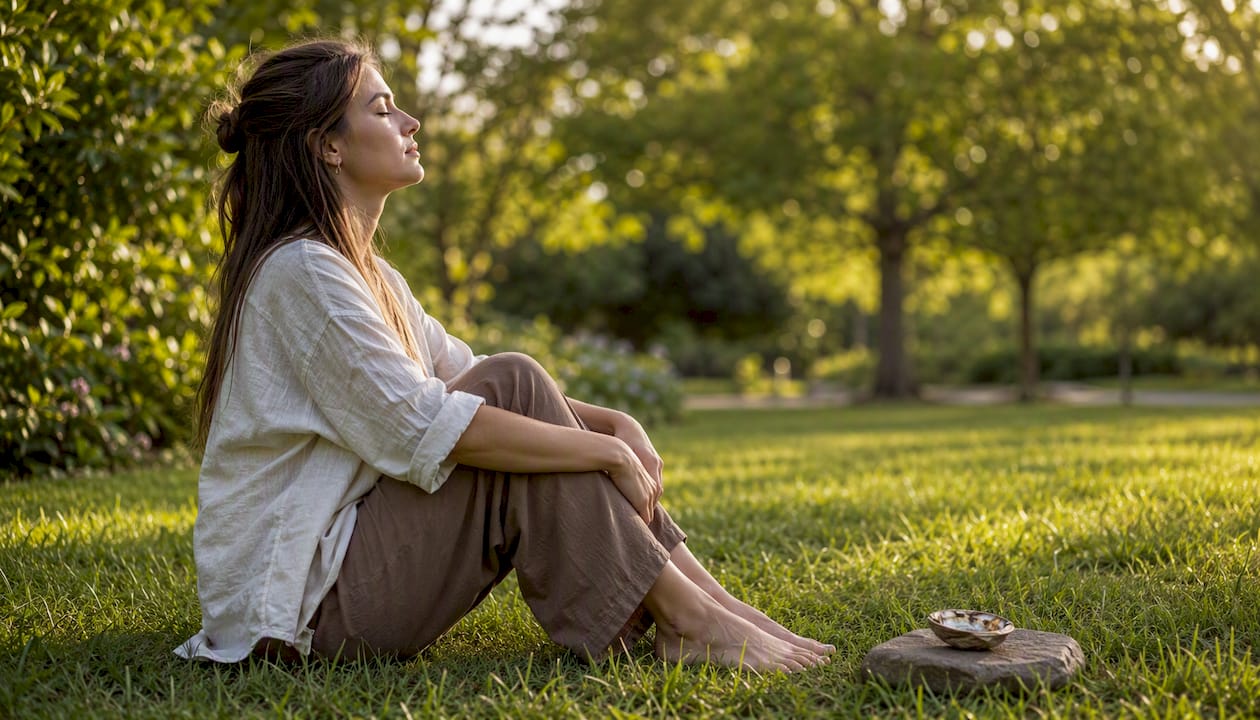 Zbliżenie na bose stopy wtulone w naturalny dywan