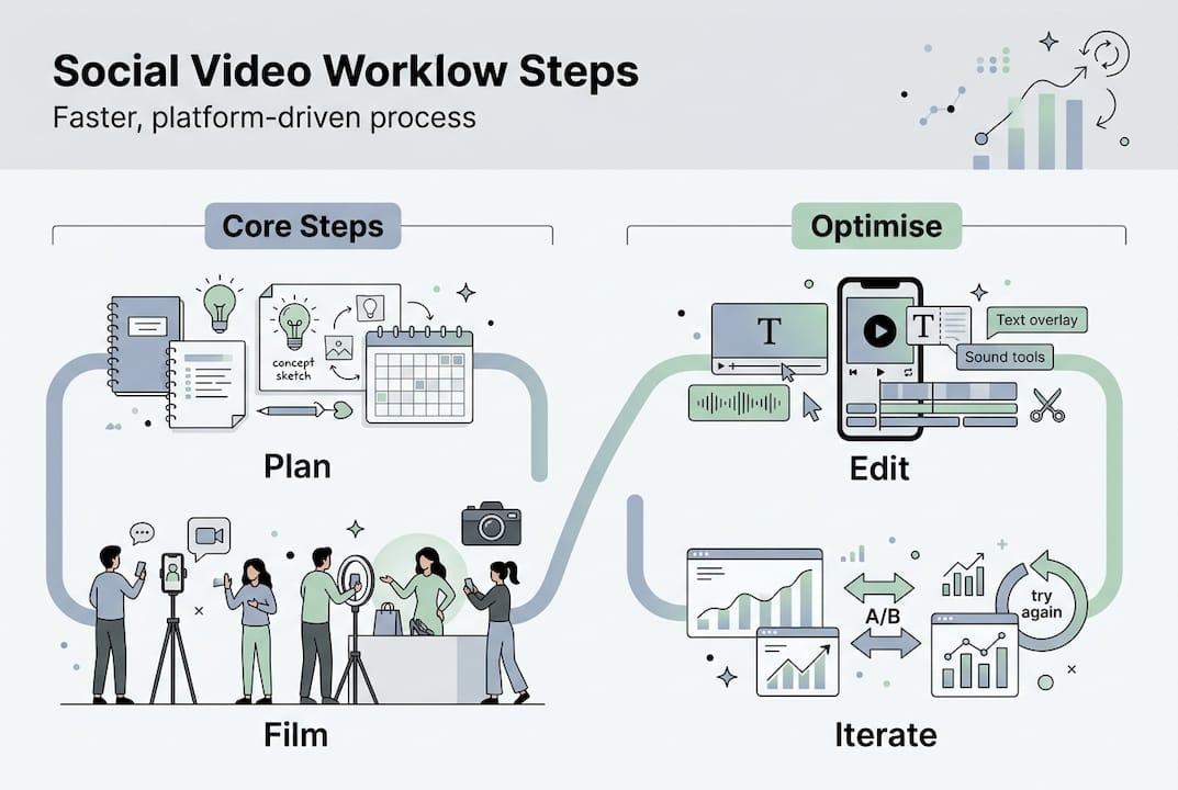 Infographic showing key workflow steps for e-commerce videos