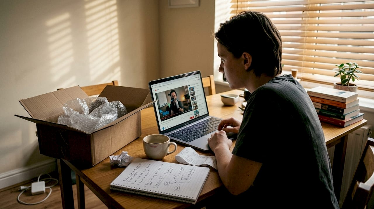 Shopper watching product video at home