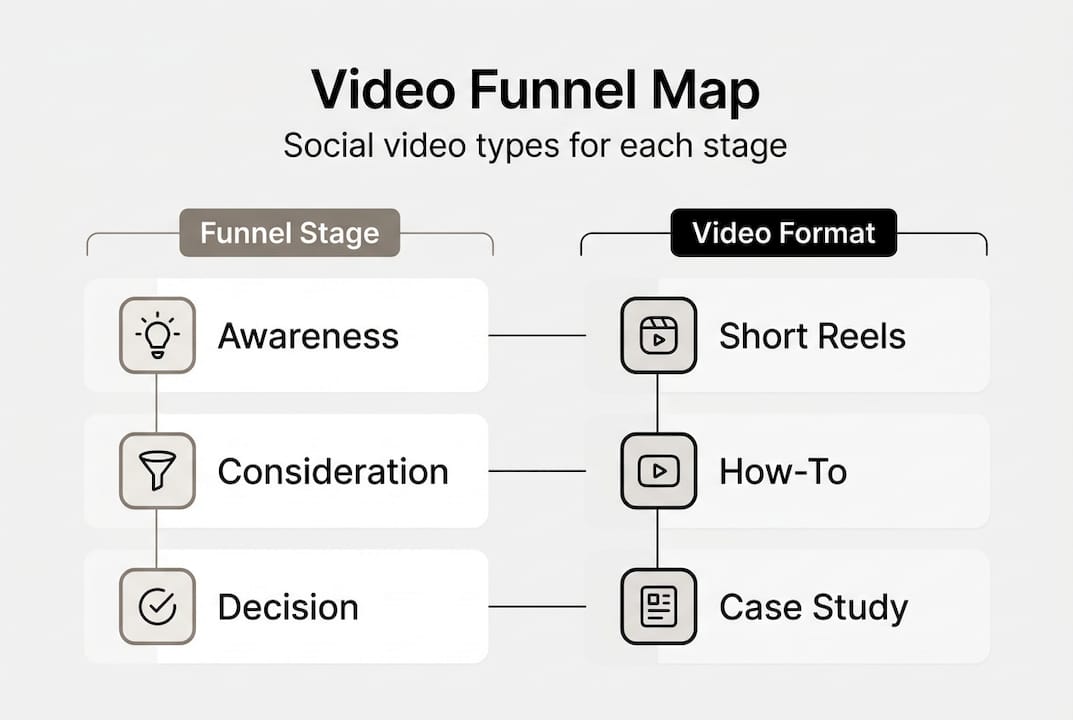 Infographic mapping video types to funnel stages