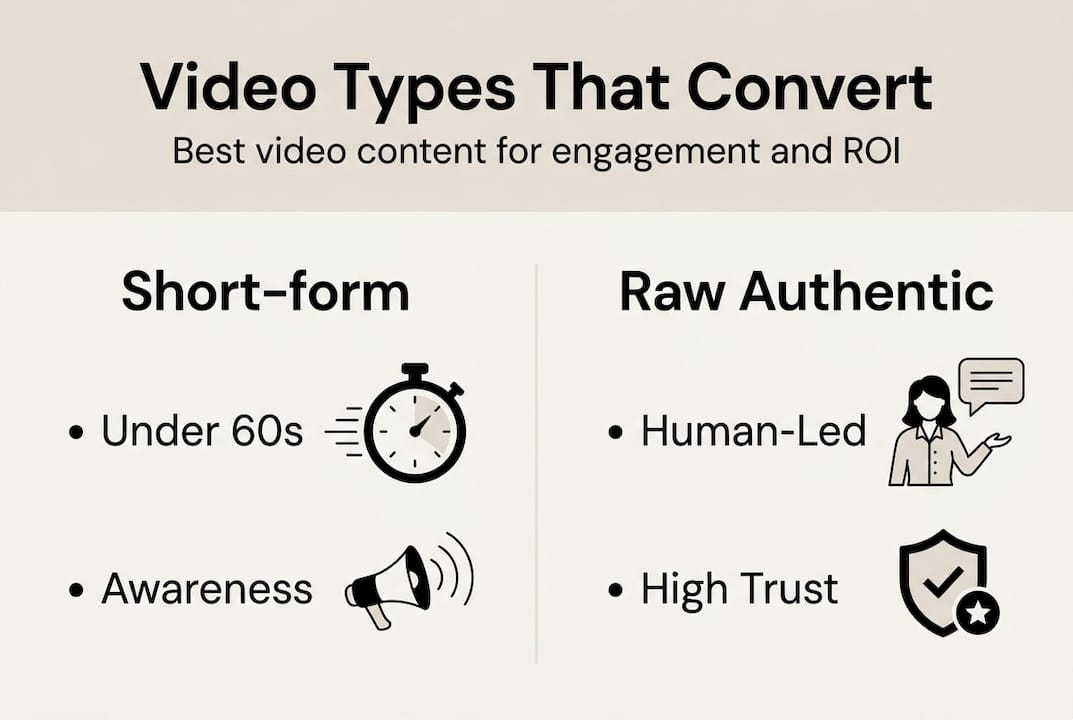 Infographic with video type labels and strengths