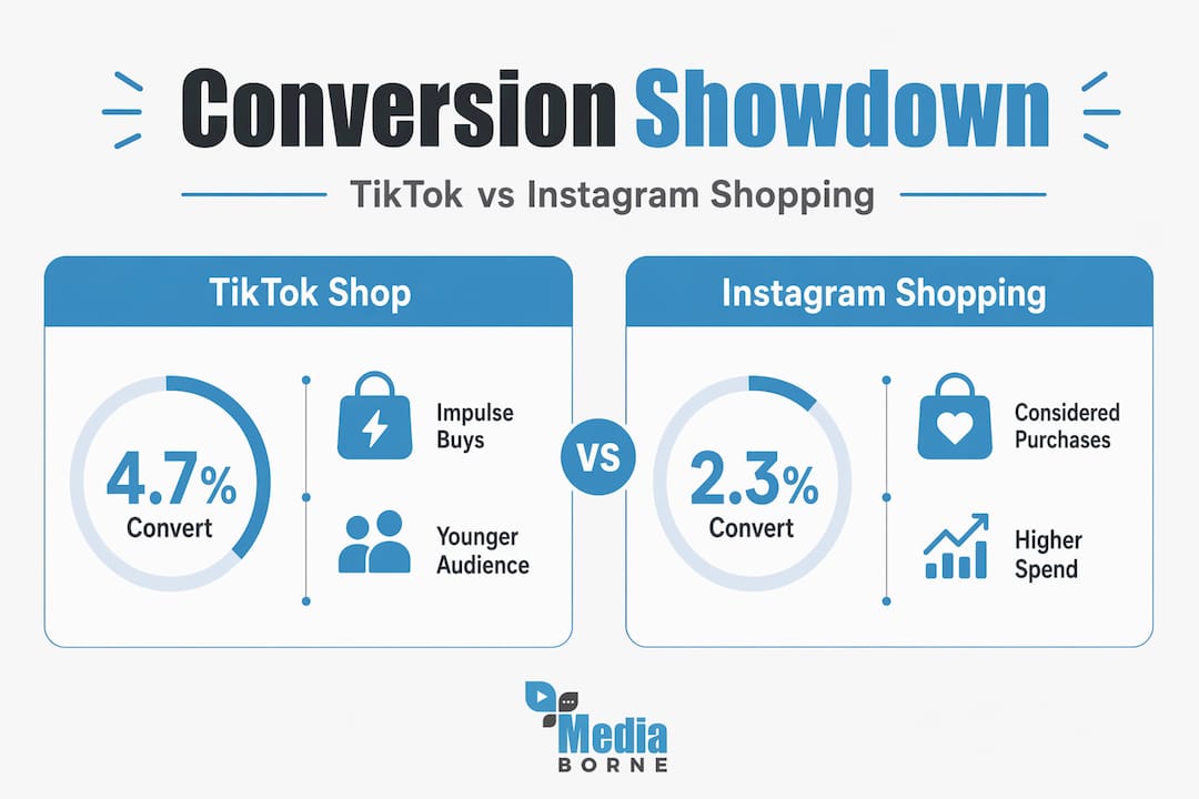 Infographic comparing TikTok and Instagram shopping conversions
