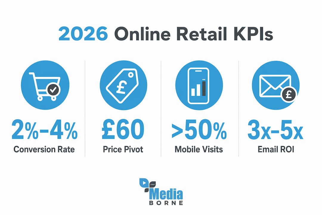 Infographic with ecommerce benchmark stats in grid