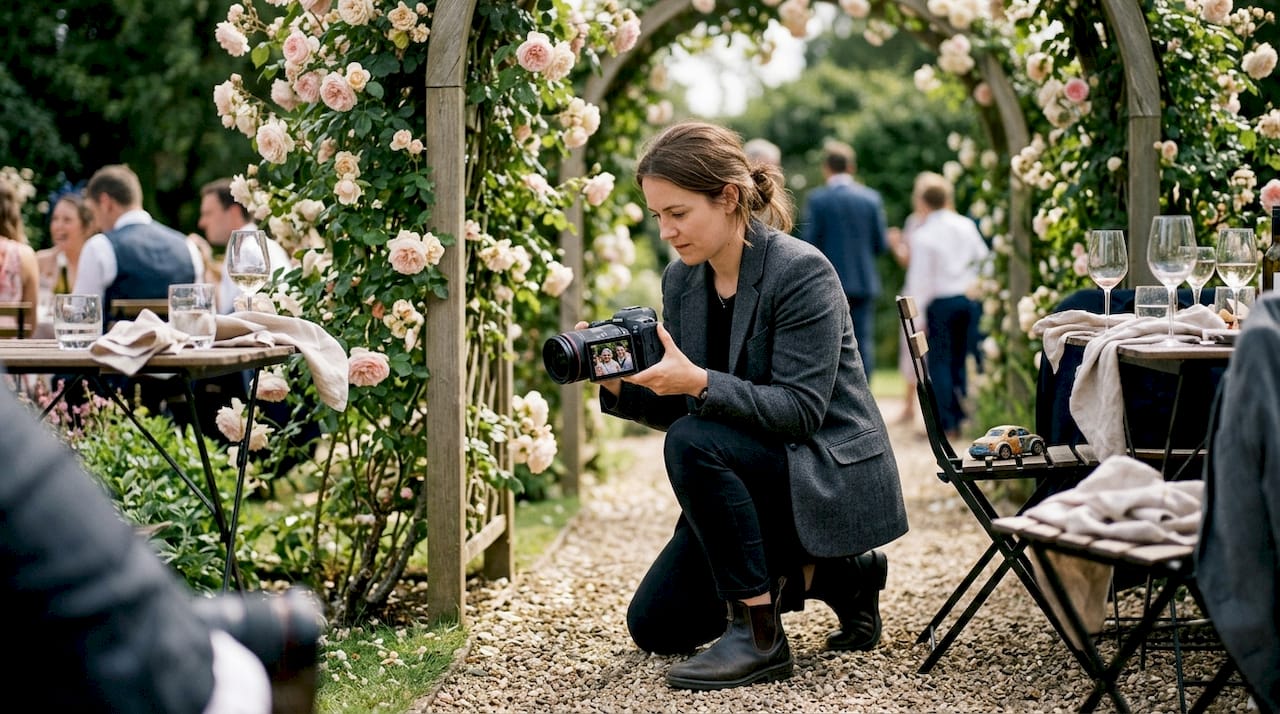 Photographer capturing candid laughter outdoors