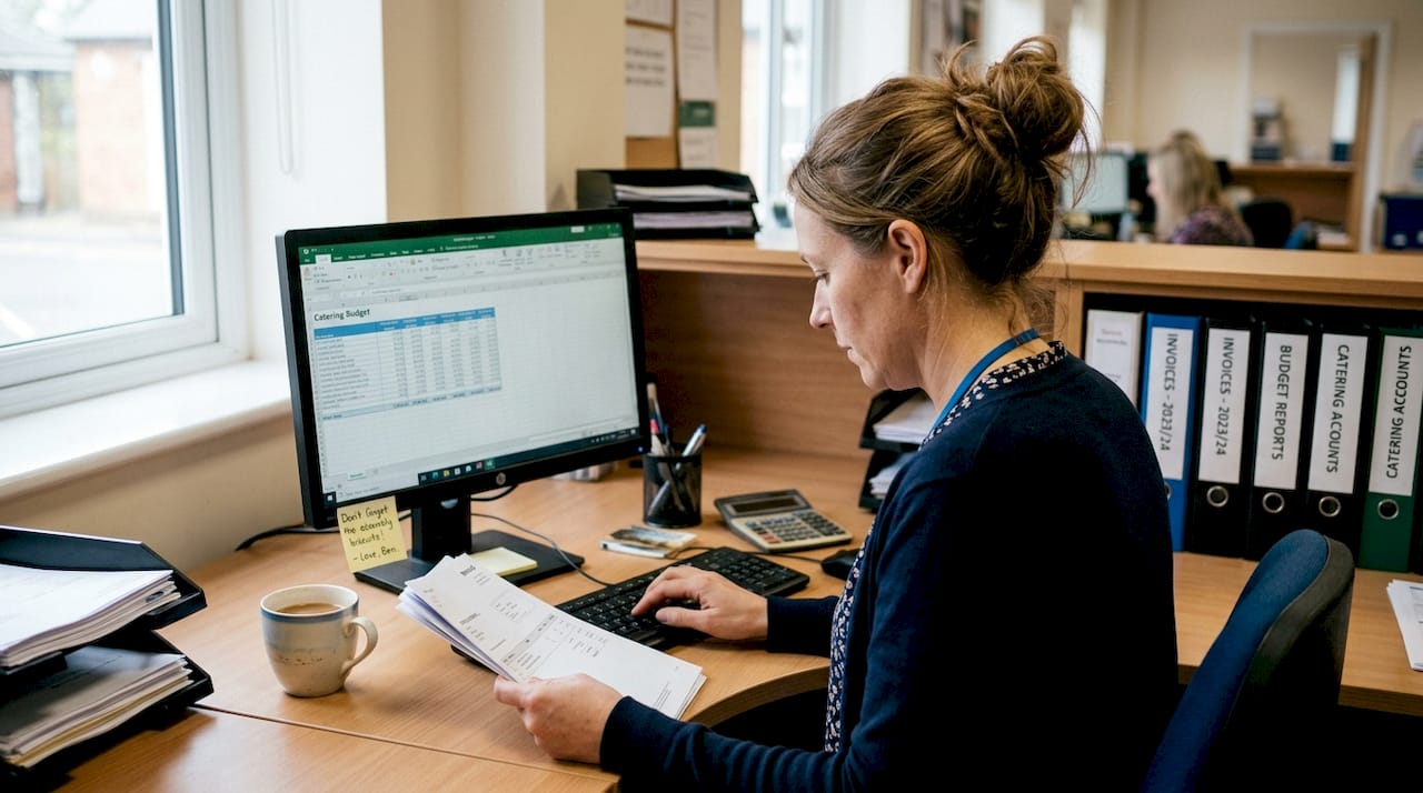 School administrator updating finance platform from invoices