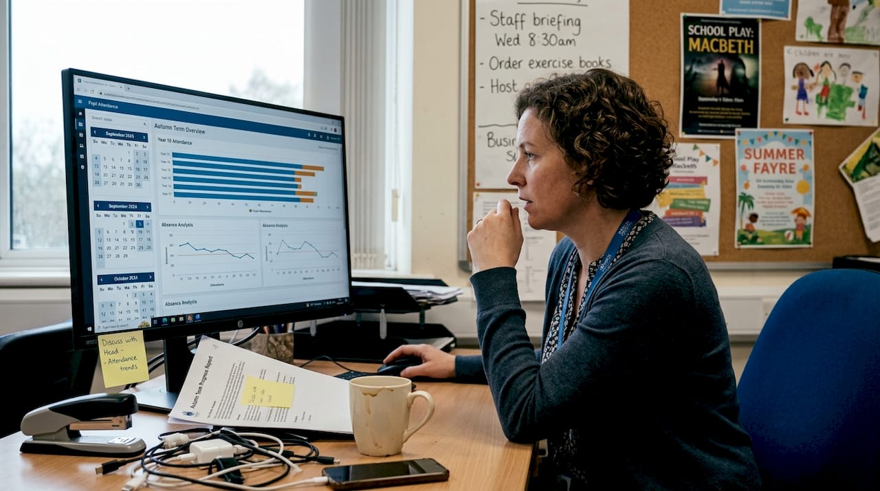 Administrator updating school data on desktop computer