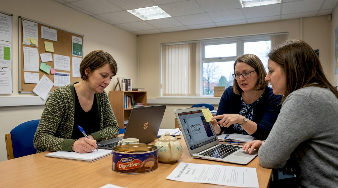 Teachers learning new technology together
