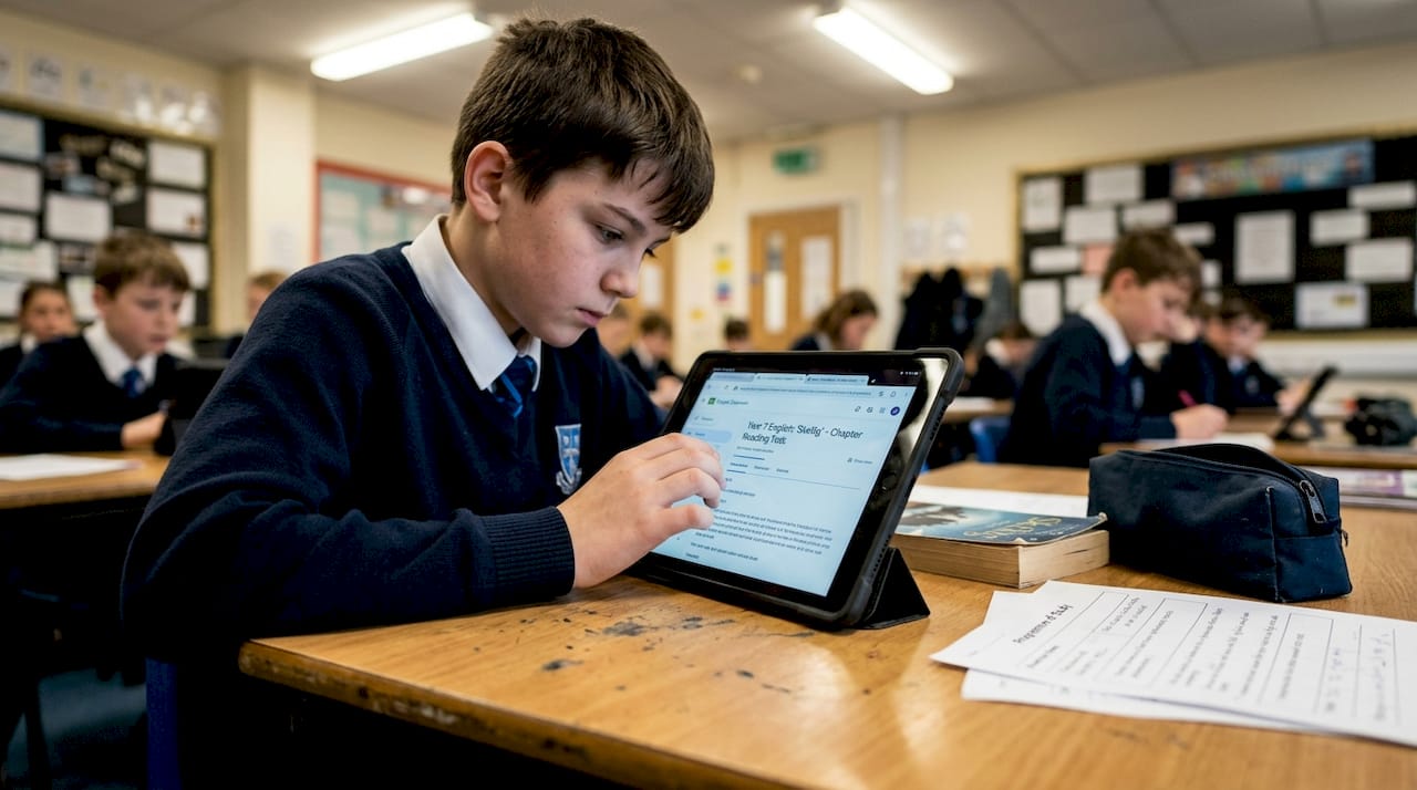 Student using tablet for digital classroom work